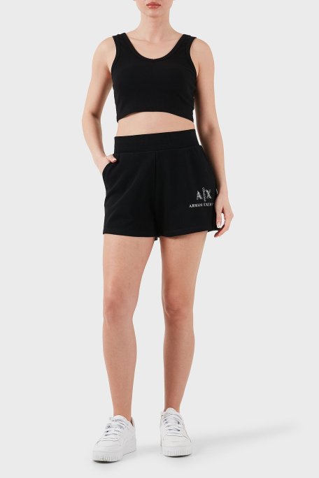 Armani Exchange % 100 Pamuk Lastikli Bel Logolu Bayan Short XW001052 AF11851 UC001 SİYAH - Armani Exchange