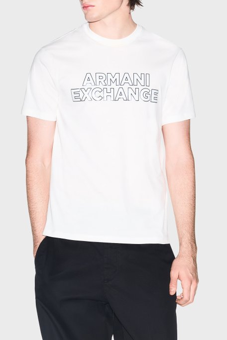 Armani Exchange % 100 Pamuk Logolu Bisiklet Yaka Erkek T Shirt XM002413 AF10361 U0009 Beyaz - Armani Exchange