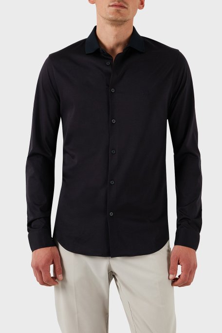 Armani Exchange % 100 Pamuk Regular Fit Düz Yaka Erkek Gömlek XM000497 AF10364 UB101 LACİVERT - Armani Exchange