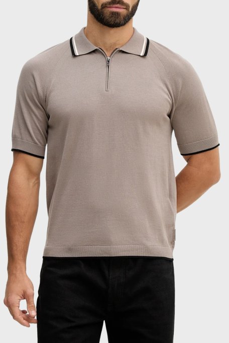 Armani Exchange % 100 Pamuk Regular Fit Fermuarlı Erkek Polo XM001977 AF20139 U6107 Toprak - Armani Exchange