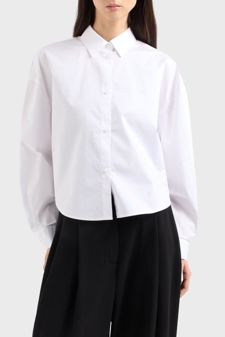 Armani Exchange % 100 Pamuk Regular Fit Kısa Bayan Gömlek XW001180 AF12812 U0002 BEYAZ - Armani Exchange