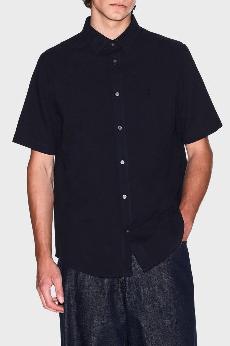 Armani Exchange % 100 Pamuk Regular Fit Kısa Kollu Erkek Gömlek XM001237 AF13141 UB101 LACİVERT - Armani Exchange