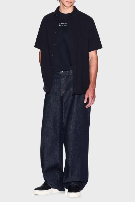 Armani Exchange % 100 Pamuk Regular Fit Kısa Kollu Erkek Gömlek XM001237 AF13141 UB101 LACİVERT - Armani Exchange (1)