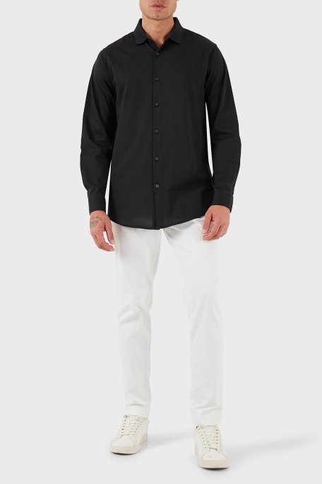 Armani Exchange % 100 Pamuk Regular Fit Klasik Yaka Erkek Gömlek XM001370 AF10364 UB101 LACİVERT - Armani Exchange (1)