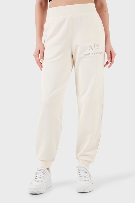 Armani Exchange % 100 Pamuk Regular Fit Ribanalı Paça Bayan Pantolon XW000162 AF11851 U1003 EKRU - Armani Exchange