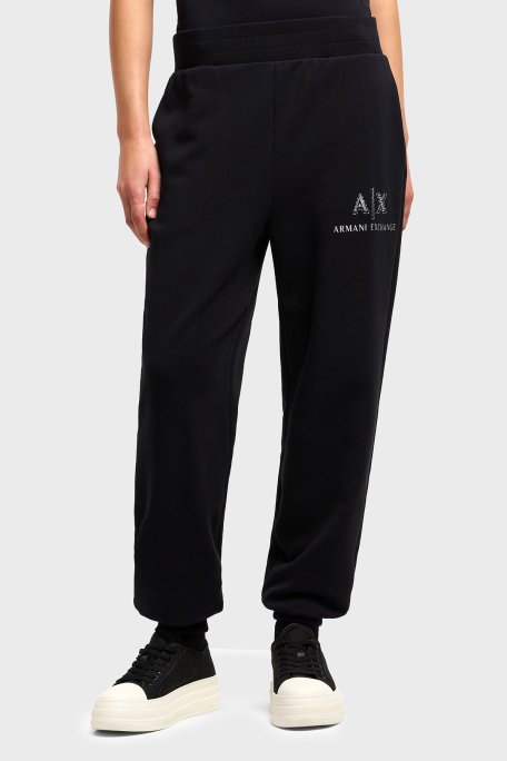 Armani Exchange % 100 Pamuk Regular Fit Ribanalı Paça Bayan Pantolon XW000162 AF11851 UC001 SİYAH - Armani Exchange