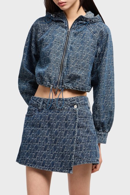 Armani Exchange % 100 Pamuk Regular Fit Tamamı Jakarlı Etek Bayan Short XW000555 AF12844 FB055 LACİVERT - Armani Exchange