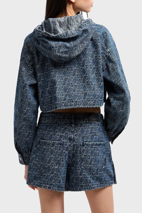 Armani Exchange % 100 Pamuk Regular Fit Tamamı Jakarlı Etek Bayan Short XW000555 AF12844 FB055 LACİVERT - Armani Exchange (1)