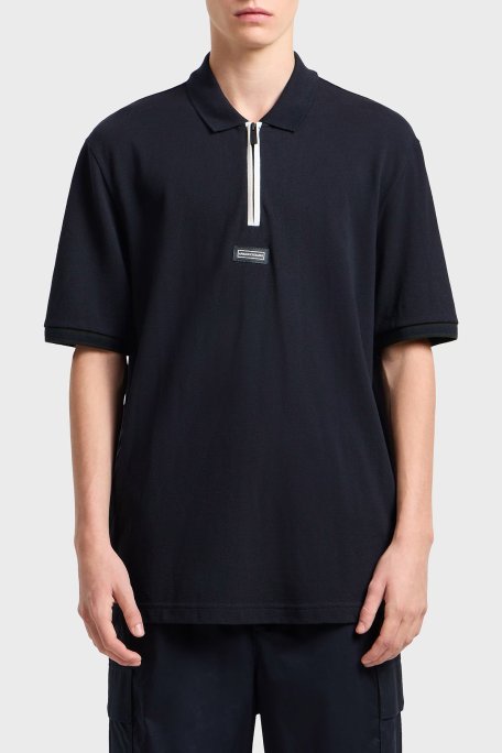 Armani Exchange % 100 Pamuk Regular Fit Yarım Fermuarlı Erkek Polo Yaka T Shirt XM000221 AF10366 UB101 LACİVERT - Armani Exchange