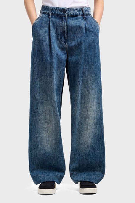 Armani Exchange % 100 Pamuk Relaxed Fit Bol Paça Renk Bloklu Bayan Pantolon XW000561 AF12845 MB115 LACİVERT - Armani Exchange