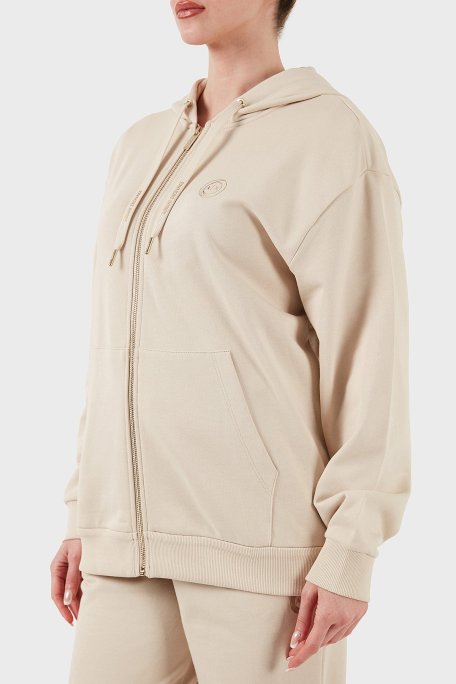 Armani Exchange % 100 Pamuk Relaxed Fit Kapüşonlu Fermuarlı Bayan Sweat XW000318 AF12217 U1095 BEJ - Armani Exchange