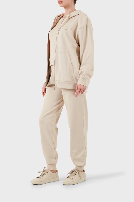 Armani Exchange % 100 Pamuk Relaxed Fit Kapüşonlu Fermuarlı Bayan Sweat XW000318 AF12217 U1095 BEJ - Armani Exchange (1)