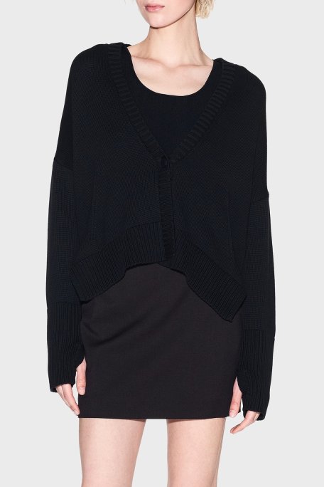 Armani Exchange % 100 Pamuk Relaxed Fit V Yaka Asimetrik Bayan Hırka XW001304 AF16552 UC001 SİYAH - Armani Exchange