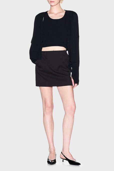 Armani Exchange % 100 Pamuk Relaxed Fit V Yaka Asimetrik Bayan Hırka XW001304 AF16552 UC001 SİYAH - Armani Exchange (1)