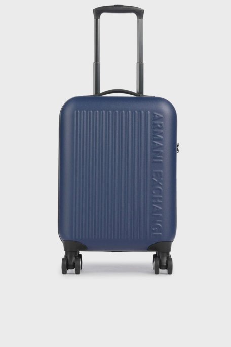 Armani Exchange 4G Kabartmalı Logolu Çift Fermuarlı Kabin Boy Erkek Valiz XM000899 AF13793 UB079 KOYU LACİVERT - Armani Exchange