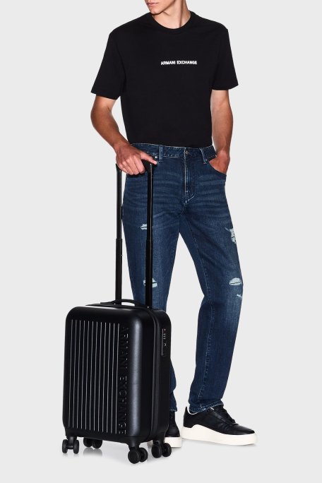 Armani Exchange 4G Kabartmalı Logolu Çift Fermuarlı Kabin Boy Erkek Valiz XM000899 AF13793 UC001 SİYAH - Armani Exchange (1)