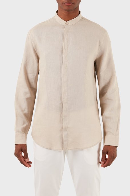 Armani Exchange Bant Yaka Regular Fit Keten Erkek Gömlek 8NZC66 ZNCFZ 1724 BEJ - Armani Exchange
