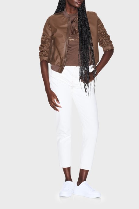 Armani Exchange Baskılı Pamuklu Regular Fit Bisiklet Yaka Crop Bayan T Shirt XW002335 AF10356 U6136 KAHVE - Armani Exchange (1)