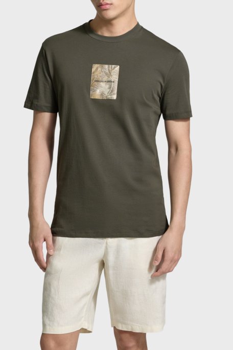 Armani Exchange Baskılı Pamuklu Regular Fit Bisiklet Yaka Erkek T Shirt XM002501 AF10356 U8144 Haki - Armani Exchange