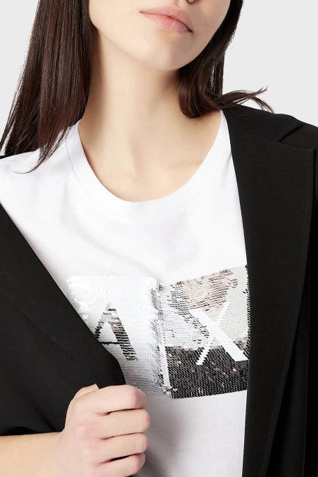 Armani Exchange Baskılı Slim Fit Bisiklet Yaka Bayan T Shirt 8NYTDL YJ73Z 6110 BEYAZ - Armani Exchange (1)