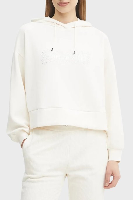 Armani Exchange Comfort Fit Kapüşonlu Taşlı Logolu Bayan Sweat XW000094 AF10804 U1003 EKRU - Armani Exchange