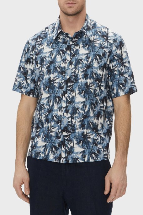 Armani Exchange Desenli % 100 Pamuk Regular Fit Kısa Kollu Erkek Gömlek XM001240 AF14869 F0041 LACİVERT - Armani Exchange