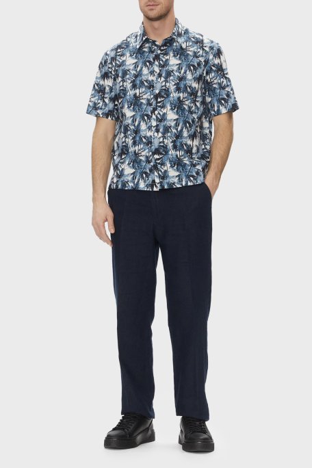 Armani Exchange Desenli % 100 Pamuk Regular Fit Kısa Kollu Erkek Gömlek XM001240 AF14869 F0041 LACİVERT - Armani Exchange (1)