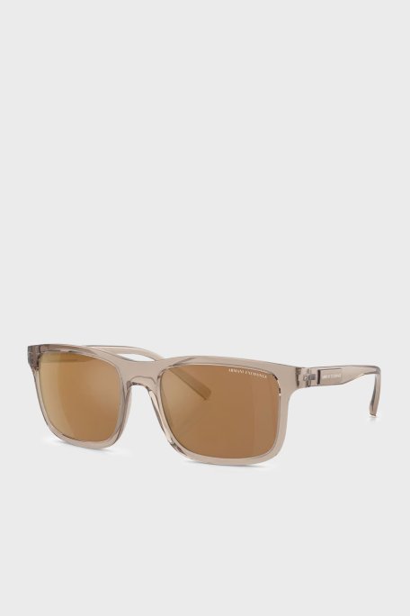Armani Exchange Dikdörtgen Güneş Erkek Gözlük 0AX4145S 83445A 57 Parlak Şeffaf Kahve-Kahve Ayna - Armani Exchange