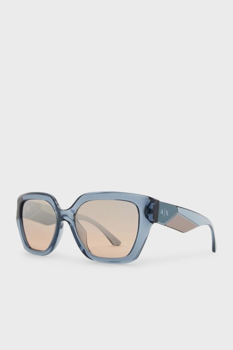 Armani Exchange Dikdörtgen Şeffaf Güneş Bayan Gözlük 0AX4125SU 82408Z 54 Parlak Şeffaf Mavi - Armani Exchange
