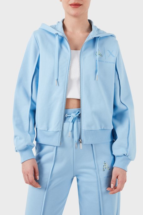 Armani Exchange Fermuarlı Kapüşonlu Regular Fit Kadın Sweat 3DYM33 YJFEZ 15DD MAVİ - Armani Exchange