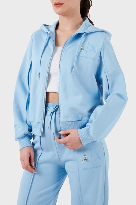 Armani Exchange Fermuarlı Kapüşonlu Regular Fit Kadın Sweat 3DYM33 YJFEZ 15DD MAVİ - Armani Exchange (1)