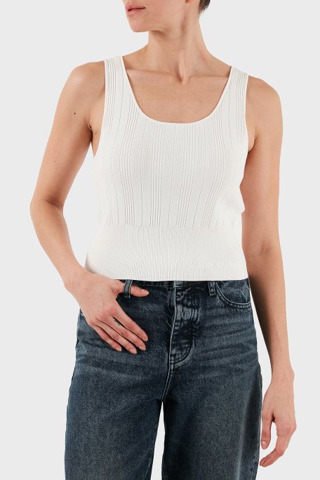 Armani Exchange Fitilli Slim Fit Bisiklet Yaka Bayan Top XW001303 AF10352 U1003 EKRU - Armani Exchange