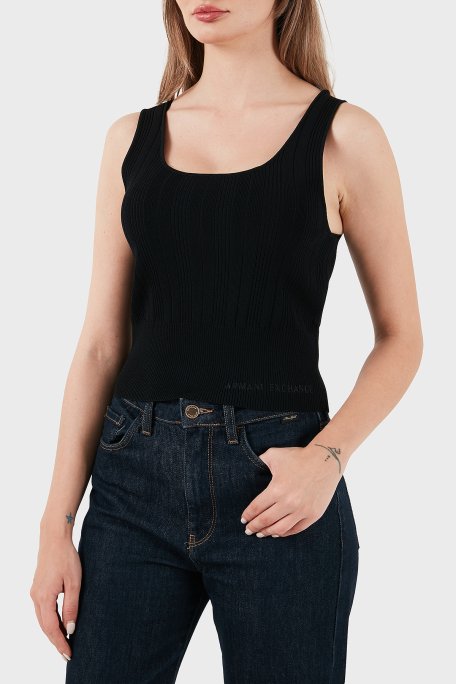 Armani Exchange Fitilli Slim Fit Yuvarlak Yaka Bayan Top XW001303 AF10352 UC001 SİYAH - Armani Exchange