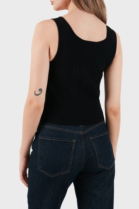 Armani Exchange Fitilli Slim Fit Yuvarlak Yaka Bayan Top XW001303 AF10352 UC001 SİYAH - Armani Exchange (1)