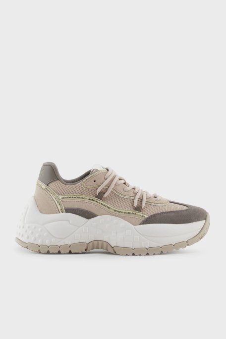 Armani Exchange Hakiki Deri Karışımlı Süet Detaylı Kalın Taban Sneaker Bayan Ayakkabı XW001627 AF17447 M1176 BEJ - Armani Exchange