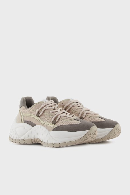 Armani Exchange Hakiki Deri Karışımlı Süet Detaylı Kalın Taban Sneaker Bayan Ayakkabı XW001627 AF17447 M1176 BEJ - Armani Exchange (1)