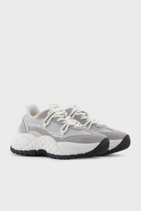 Armani Exchange Hakiki Deri Karışımlı Süet Detaylı Kalın Taban Sneaker Bayan Ayakkabı XW001627 AF17447 MZ293 GRİ-BEYAZ - Armani Exchange (1)
