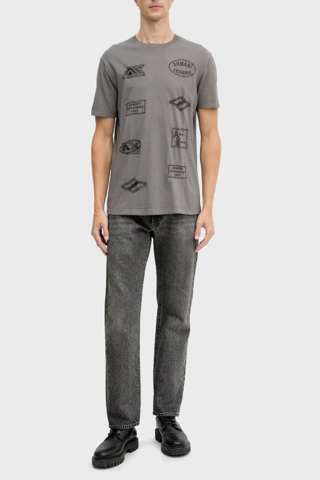 Armani Exchange İşlemeli Pamuklu Regular Fit Bisiklet Yaka Erkek T Shirt XM001899 AF16283 U8092 KOYU GRİ - Armani Exchange (1)