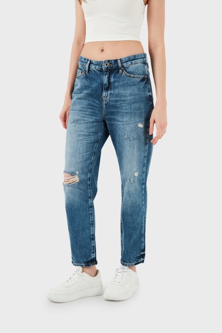 Armani Exchange J16 Yüksek Bel Boyfriend Jeans Kadın Kot Pantolon 3DYJ16 Y16GZ 05EK MAVİ - Armani Exchange