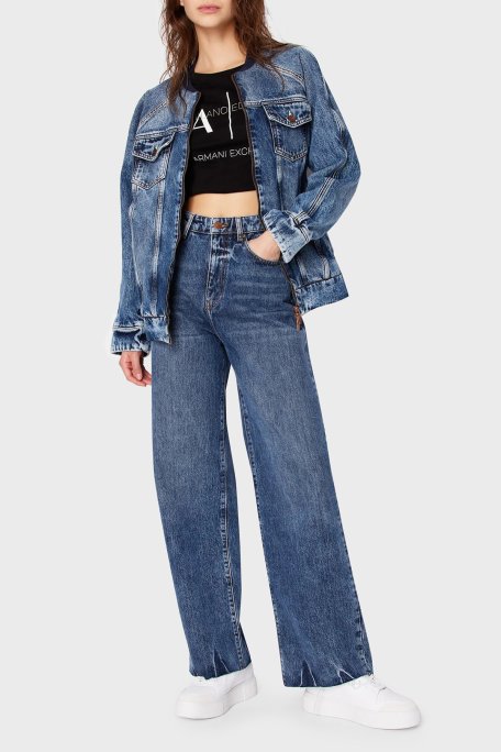 Armani Exchange J38 Relaxed Fit Geniş Paça Jeans Kadın Kot Pantolon 3DYJ38 Y16EZ 1500 MAVİ - Armani Exchange