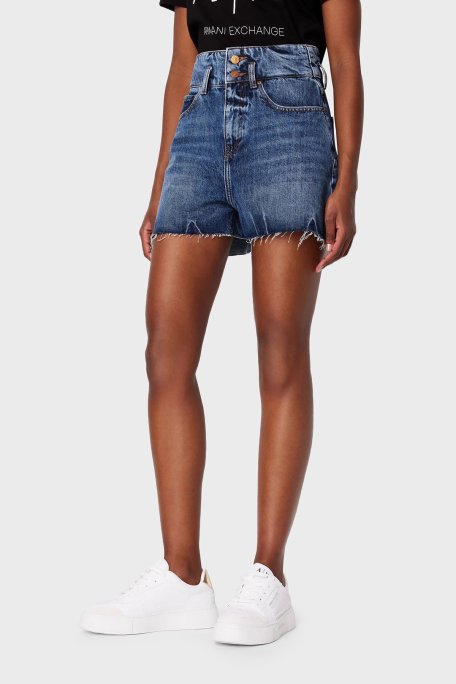 Armani Exchange J71 Yırtık Detaylı Yüksek Bel Kot Bayan Short 3DYJ71 Y16EZ 1500 MAVİ - Armani Exchange