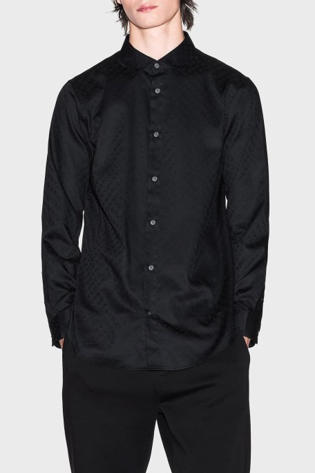 Armani Exchange Jakarlı % 100 Pamuk Regular Fit Klasik Yaka Erkek Gömlek XM001142 AF13131 FC022 SİYAH - Armani Exchange