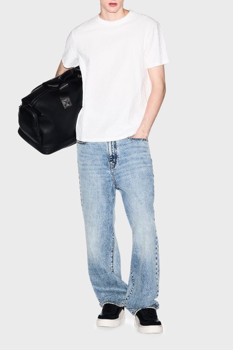 Armani Exchange Jakarlı Dar Kesim Bisiklet Yaka Erkek T Shirt XM002821 AF10337 U0009 Beyaz - Armani Exchange (1)