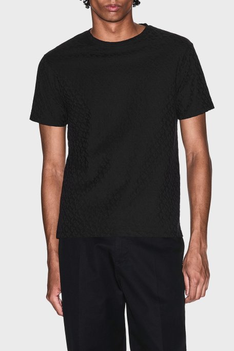 Armani Exchange Jakarlı Dar Kesim Bisiklet Yaka Erkek T Shirt XM002821 AF10337 UC001 SİYAH - Armani Exchange