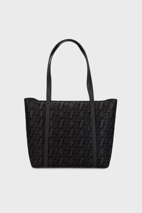 Armani Exchange Jakarlı Logo Baskılı Çift Tutma Saplı Büyük Bayan Çanta XW002121 AF19298 UC001 SİYAH - Armani Exchange (1)