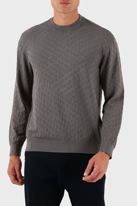 Armani Exchange Jakarlı Logo Baskılı Regular Fit Bisiklet Yaka Erkek Kazak XM001316 AF10454 U8092 KOYU GRİ - Armani Exchange