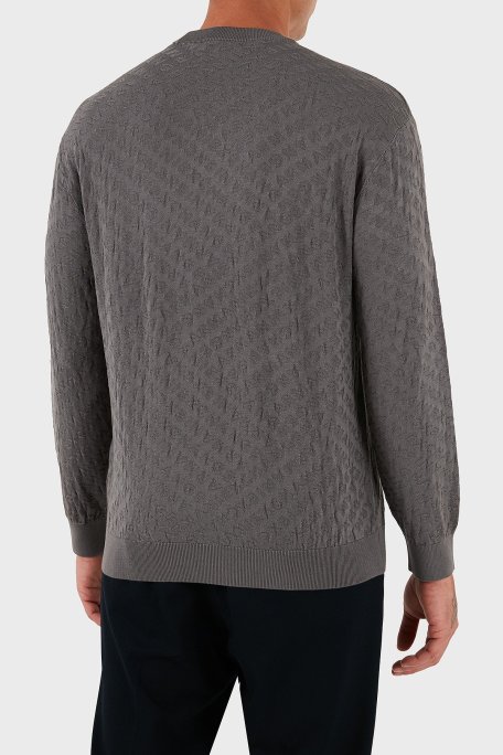 Armani Exchange Jakarlı Logo Baskılı Regular Fit Bisiklet Yaka Erkek Kazak XM001316 AF10454 U8092 KOYU GRİ - Armani Exchange (1)