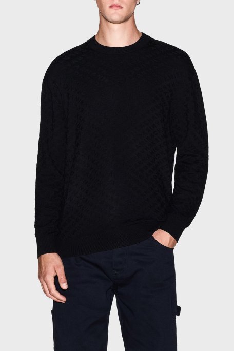 Armani Exchange Jakarlı Logo Baskılı Regular Fit Bisiklet Yaka Erkek Kazak XM001316 AF10454 UC001 SİYAH - Armani Exchange