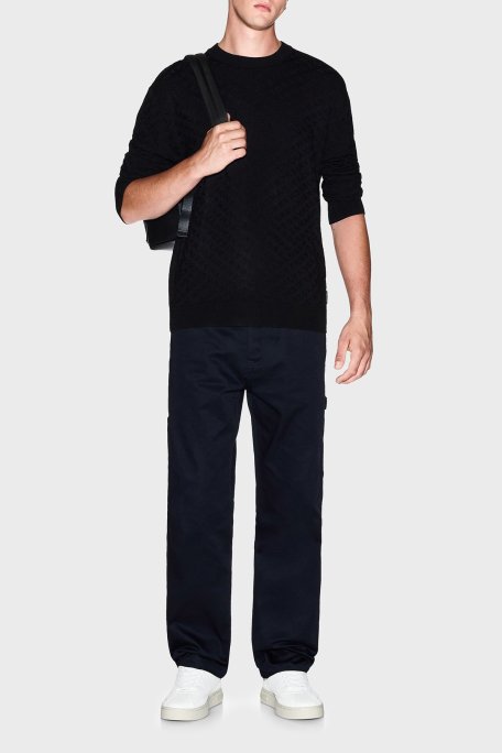 Armani Exchange Jakarlı Logo Baskılı Regular Fit Bisiklet Yaka Erkek Kazak XM001316 AF10454 UC001 SİYAH - Armani Exchange (1)