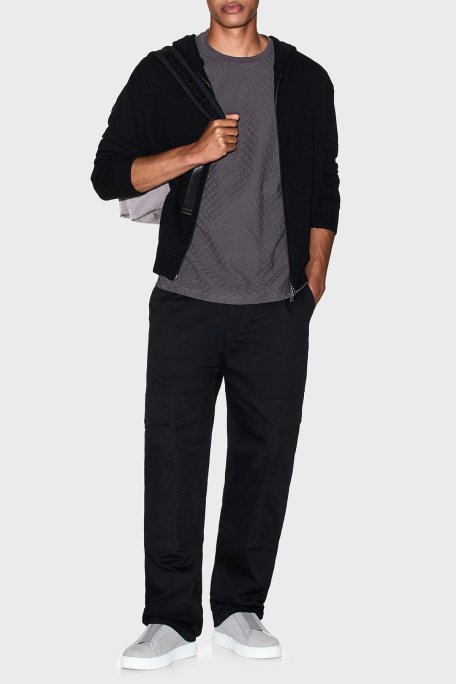 Armani Exchange Jakarlı Tamamı Logolu Pamuklu Regular Fit Bisiklet Yaka Erkek T Shirt XM001431 AF10337 F8039 ANTRASİT - Armani Exchange (1)